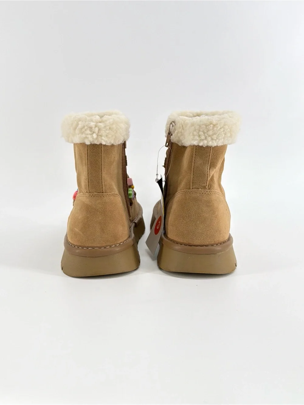 Girls Art Class Brown Faux-Sherpa Winter Boots with Colorful Bead Accents